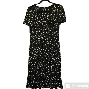 Chaps Black & White Brush Stroke Midi‎ Easy Care Stretch Knit Dress Size M